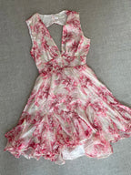 Sweet Pink Floral Backless Multi-Layered Pleated Chiffon Homecoming Dress
