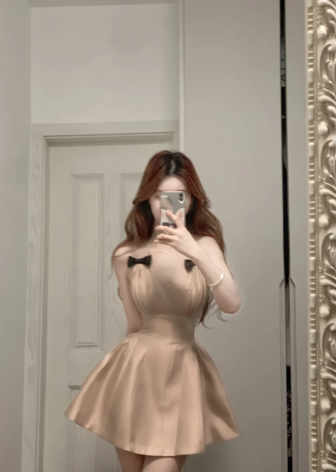 Sweet Pink Halter Neck Bow Satin A-Line Homecoming Dress Secondary image