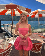 Sweet Pink Halter Neck Flower Bud Skirt 17Th Birthday Homecoming Dress