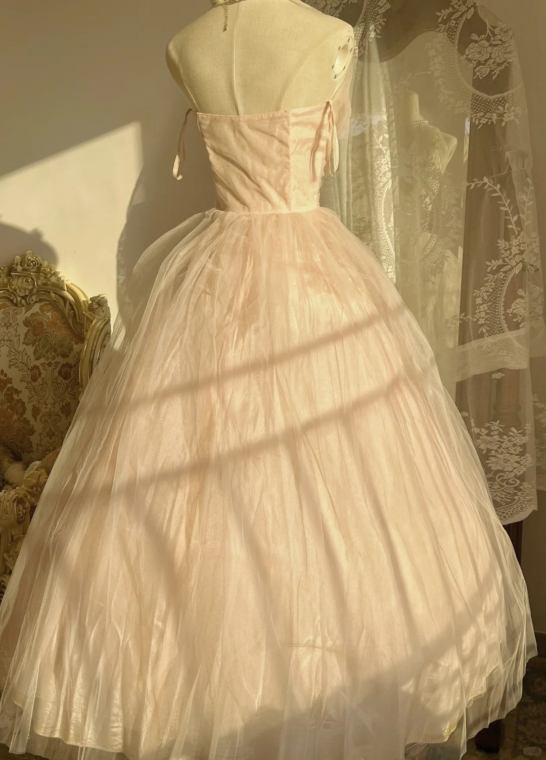 Sweet Pink Halter Neck Tulle Long Ball Gown Prom Dress