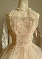 Sweet Pink Halter Neck Tulle Long Ball Gown Prom Dress