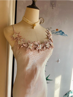 Sweet Pink Mermaid Halter 3D Floral Satin Formal Prom Dress Bridesmaid Dress