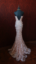 Sweet Pink Mermaid Sweetheart Neckline 3D Petal Tulle Long Formal Prom Dress