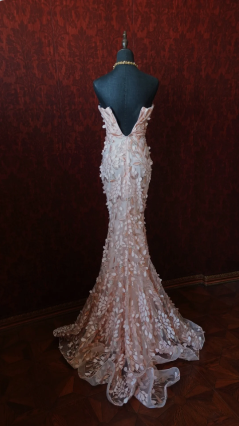 Sweet Pink Mermaid Sweetheart Neckline 3D Petal Tulle Long Formal Prom Dress