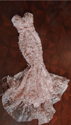 Sweet Pink Mermaid Sweetheart Neckline 3D Petal Tulle Long Formal Prom Dress