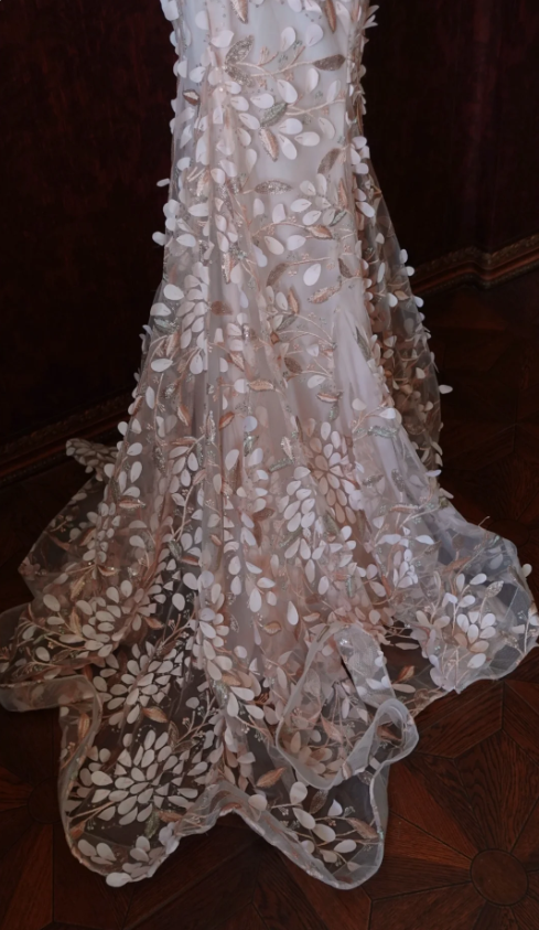 Sweet Pink Mermaid Sweetheart Neckline 3D Petal Tulle Long Formal Prom Dress
