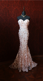 Sweet Pink Mermaid Sweetheart Neckline 3D Petal Tulle Long Formal Prom Dress