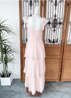 Sweet Pink Multi-Layered Tiered Bow Strap Chiffon Long Formal Prom Dress
