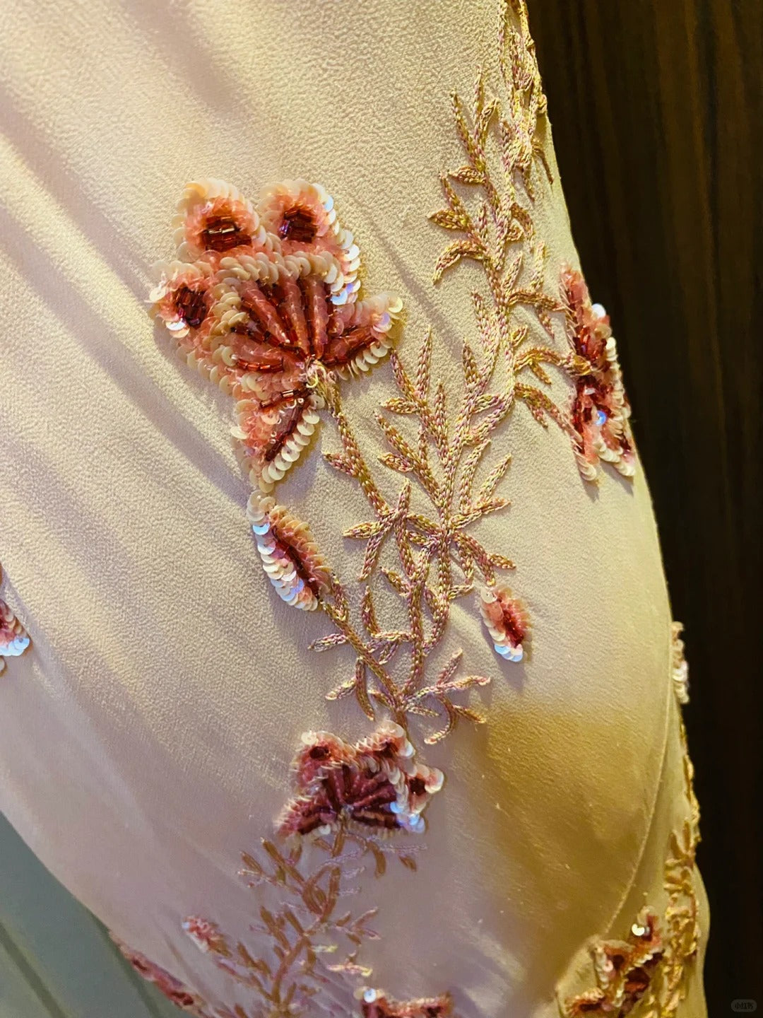 Sweet Pink Sequined Beaded Halter Chiffon Long Formal Prom Dress