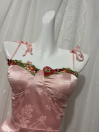 Sweet Pink Spaghetti Strap Embroidered Jacquard Satin Formal Prom Dress