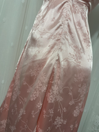 Sweet Pink Spaghetti Strap Embroidered Jacquard Satin Formal Prom Dress