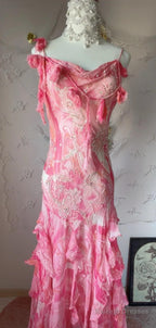 Sweet Pink Spaghetti Strap Sheath Vintage Chiffon Sequined Ball Dress Birthday Party Dress