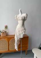 Sweet Pink Square Neck Ruffle Irregular Chiffon Long Formal Prom Dress