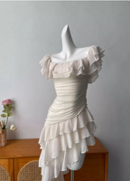 Sweet Pink Square Neck Ruffle Irregular Chiffon Long Formal Prom Dress