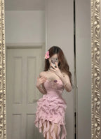 Sweet Pink Strapless Chiffon Bodycon Jellyfish Skirt Homecoming Dress