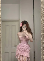 Sweet Pink Strapless Chiffon Bodycon Jellyfish Skirt Homecoming Dress