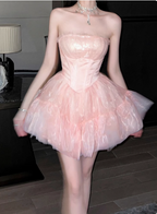 Sweet Pink Tulle Birthday Dress Tulle Puff Homecoming Dress