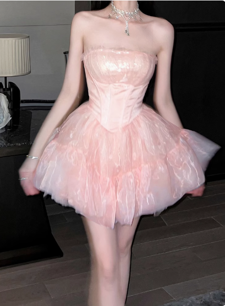 Sweet Pink Tulle Birthday Dress Tulle Puff Homecoming Dress