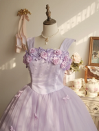 Sweet Princess Light Purple 3D Floral Square Neck Bow Tulle Ball Gown Prom Dress Sweet 16 Dress