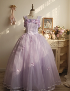 Sweet Princess Light Purple 3D Floral Square Neck Bow Tulle Ball Gown Prom Dress Sweet 16 Dress