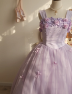 Sweet Princess Light Purple 3D Floral Square Neck Bow Tulle Ball Gown Prom Dress Sweet 16 Dress