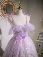 Sweet Purple A Line Short Prom Dress Homecoming Dress with Ribbon