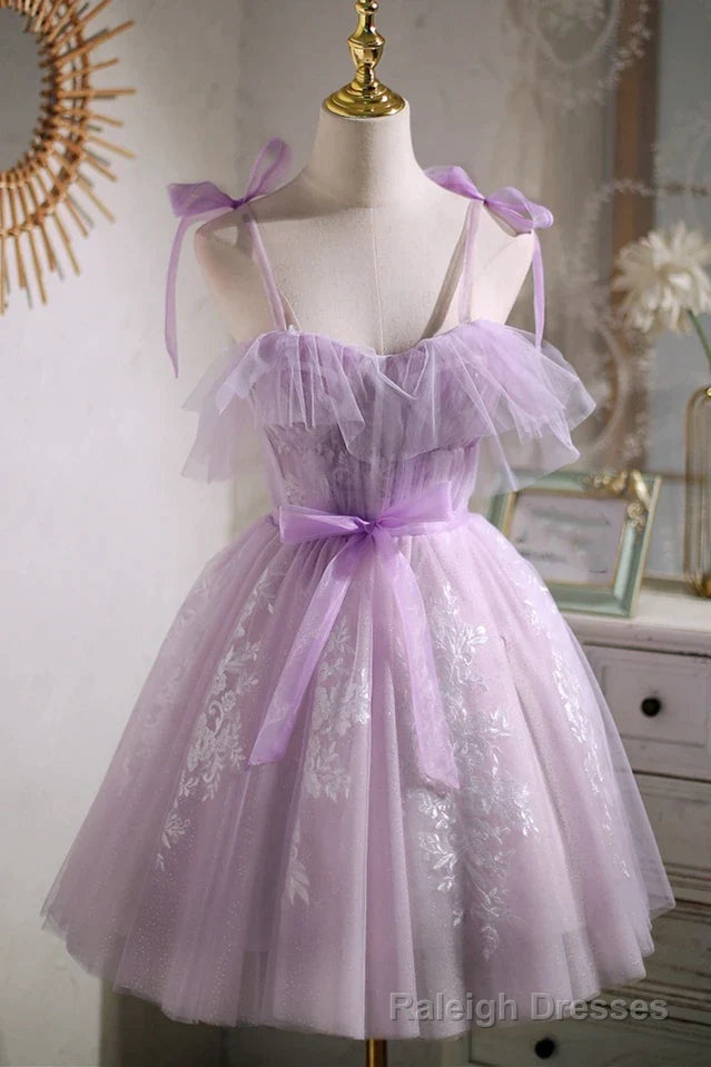 Sweet Purple A Line Short Prom Dress Homecoming Dress with Ribbon Main image