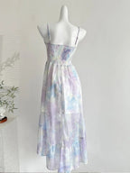 Sweet Purple And Blue Gradient A-Line Suspender Bow Chiffon Long Formal Prom Dress