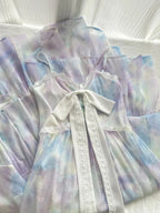 Sweet Purple And Blue Gradient A-Line Suspender Bow Chiffon Long Formal Prom Dress