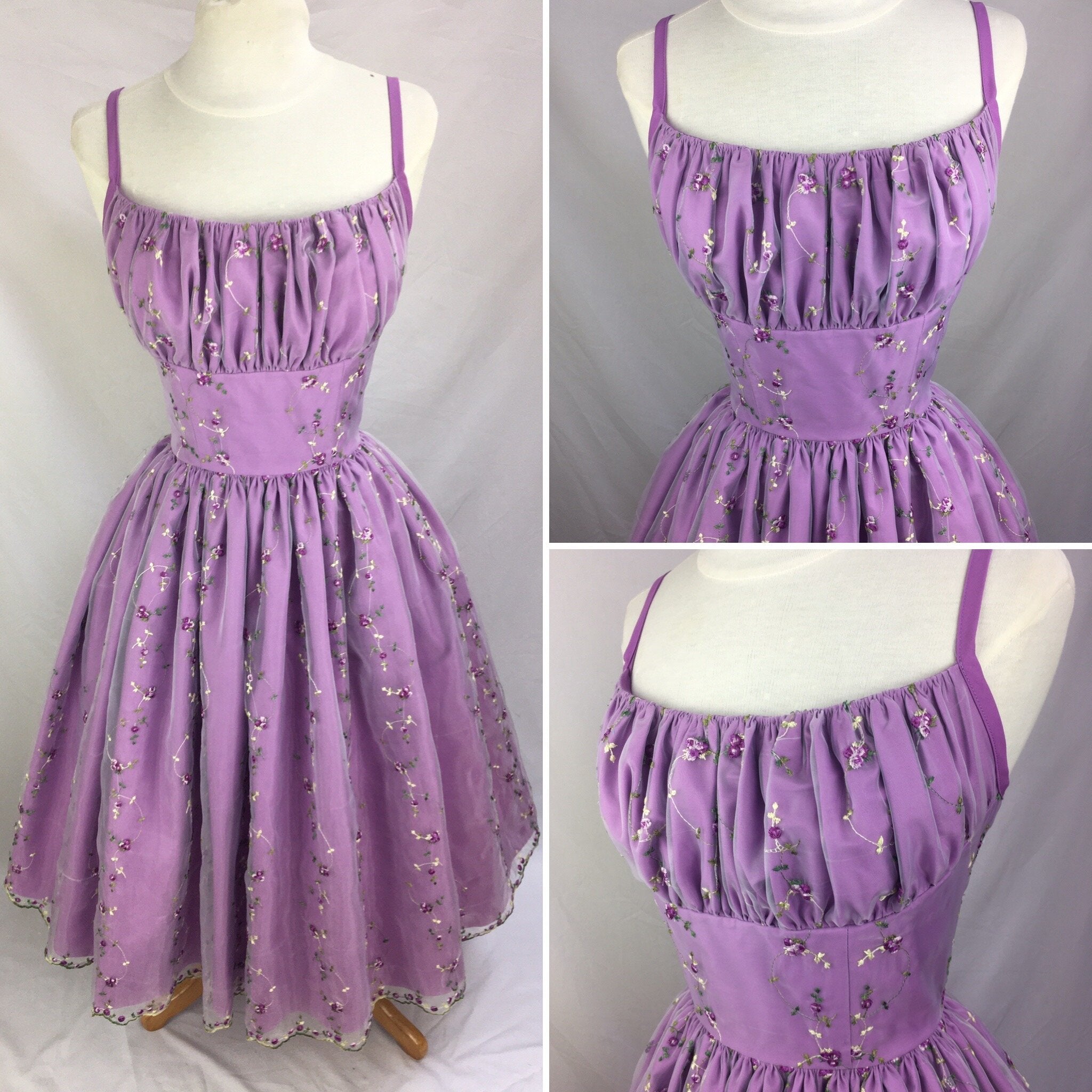Sweet Purple Flower Embroidery Waist A-Line 16Th Birthday Homecoming Dress