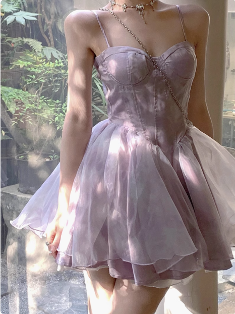 Sweet Purple Princess Puffy Strapless Homecoming Dress
