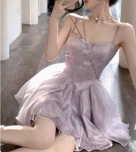 Sweet Purple Princess Puffy Strapless Homecoming Dress Main image