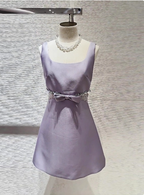 Sweet Purple Square Neck Bow Waist 17Th Birthday Homecoming Dress