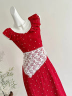 Sweet Red And White Polka Dot A-Line Ruffle Waist Long Formal Prom Dress 17Th Birthday Dress