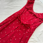 Sweet Red And White Polka Dot A-Line Ruffle Waist Long Formal Prom Dress 17Th Birthday Dress