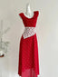 Sweet Red And White Polka Dot A-Line Ruffle Waist Long Formal Prom Dress 17Th Birthday Dress