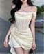 Sweet Satin Off-The-Shoulder Hip-Wrapped Herringbone 17Th Birthday Homecoming Dress