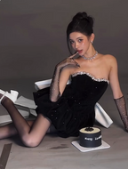 Sweet Tube Top Black Velvet Bow 19Th Birthday Homecoming Dress