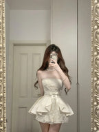 Sweet Tube Top Bow Lace Waist Mini 17Th Birthday Homecoming Dress