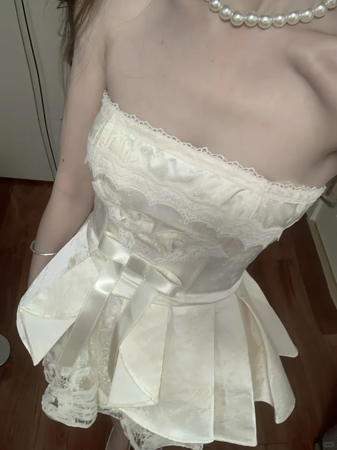 Sweet Tube Top Bow Lace Waist Mini 17Th Birthday Homecoming Dress