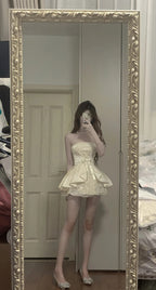 Sweet Tube Top Bow Lace Waist Mini 17Th Birthday Homecoming Dress