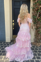 Sweet Tulle Formal Prom Dress Ruffles Pleated Pink Birthday Outfit