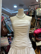 Sweet White A-Line Strapless Pleated Satin Formal Prom Dress