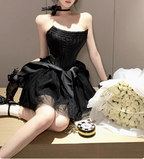 Sweet White Herringbone Tube Top Puff Birthday Dress Homecoming Dress