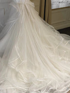 Sweet White Mermaid Bow Satin Tulle Wedding Dress With Train