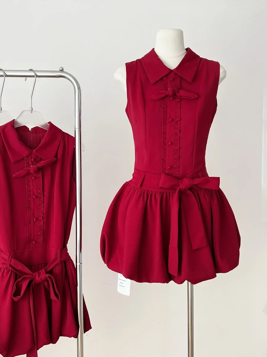 Sweet Burgundy Lapel Bow Bud Mini 17Th Birthday Dress Homecoming Dress