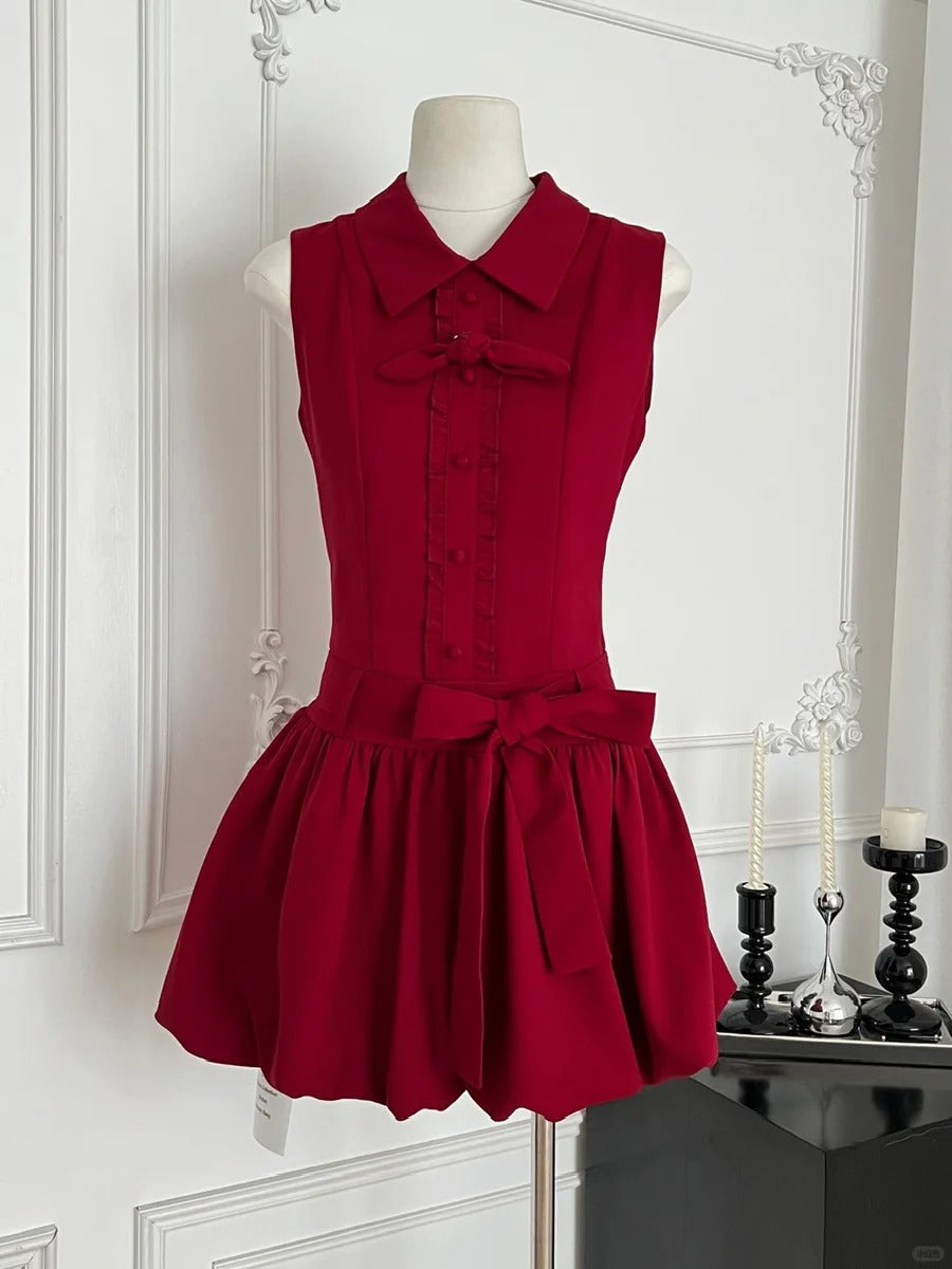 Sweet Burgundy Lapel Bow Bud Mini 17Th Birthday Dress Homecoming Dress