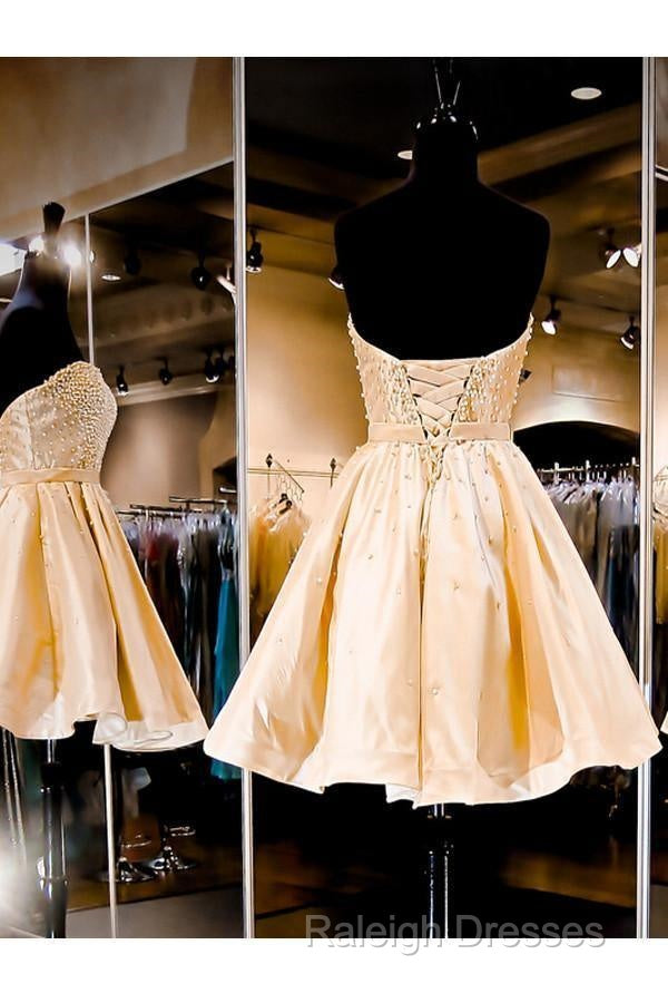 Sweetheart A-Line Knee Length Satin Homecoming Dresses With Beading Secondary image