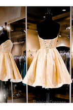 Sweetheart A-Line Knee Length Satin Homecoming Dresses With Beading