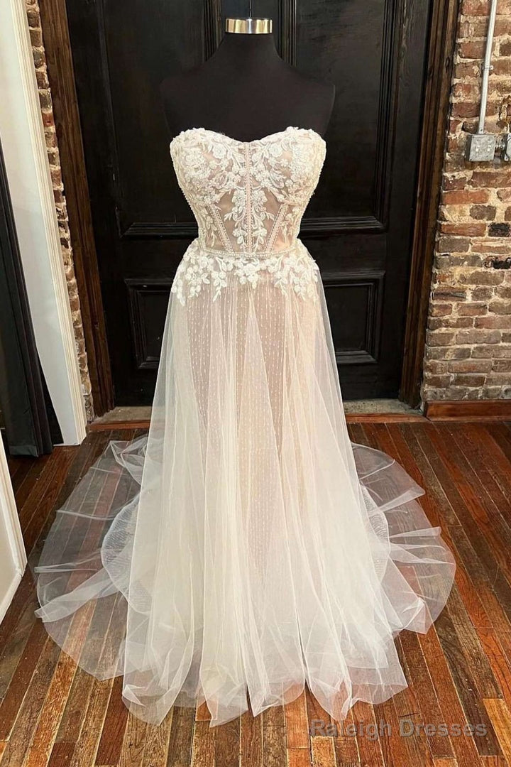 Sweetheart Appliques A-Line Long Wedding Dress Off Shoulder Main image